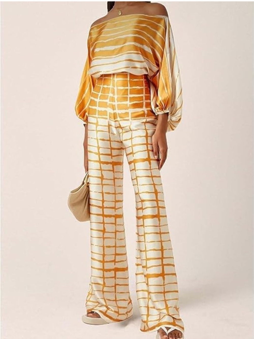 Satin Wide-Leg Jumpsuit in Golden Stripe